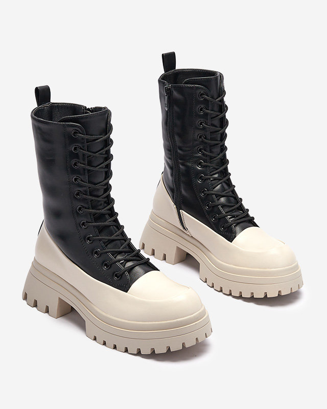 Čierno-béžové dámske vysoké čižmy Susker - Obuv