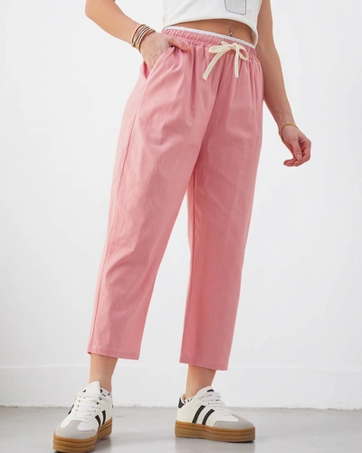 Royalfashion Dámske bavlnené široké nohavice s viazaním