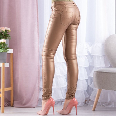 Hnědé - zlaté trubkové kalhoty - Kalhoty 1