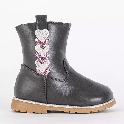 OUTLET Šedé dievčenské čižmy s ozdobným zvrškom Nokimi-Shoes