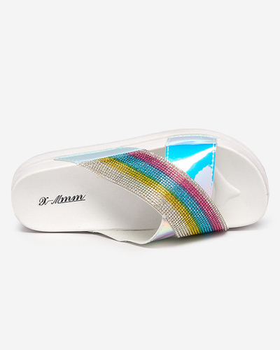 Dámske biele holografické papuče s flitrami Yalay - Footwear