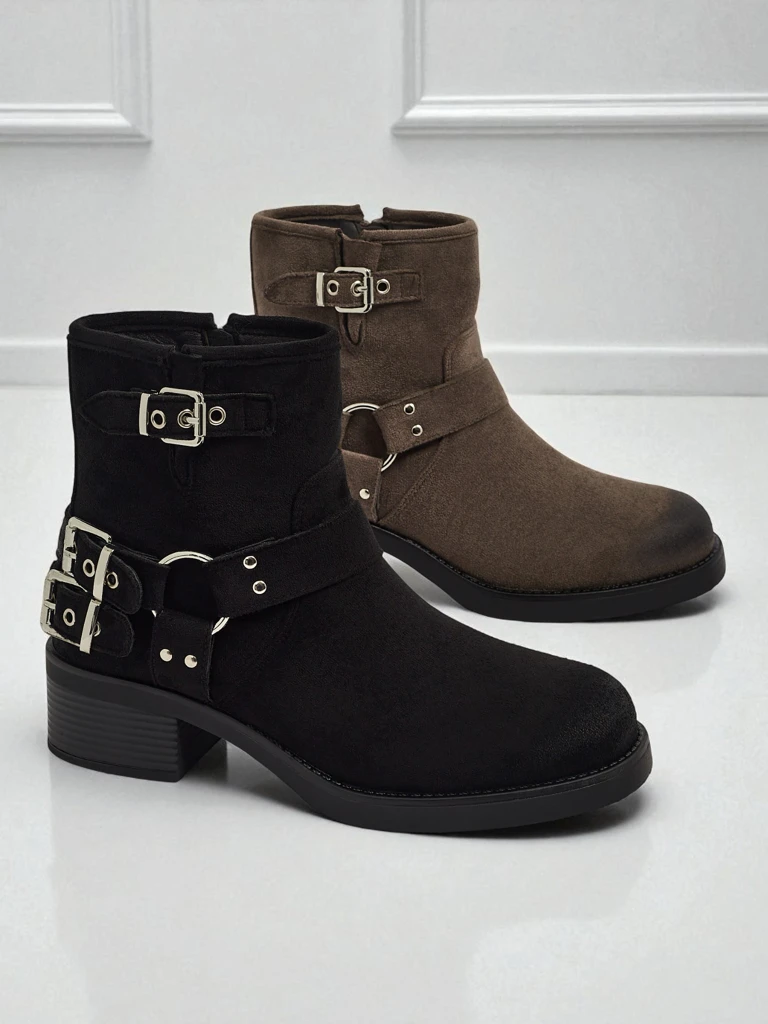 Ženski gležnarji iz eko semiša s sponkami Valtos