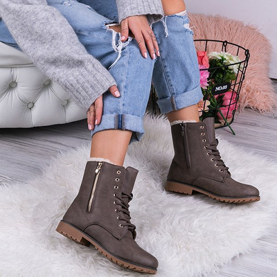 Brązowe ocieplane workery Mikayla - Obuwie