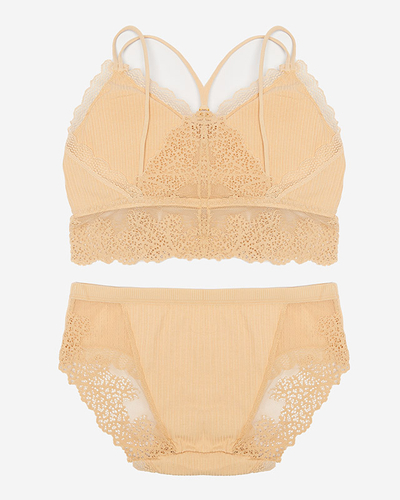 Súprava dámskej spodnej bielizne s béžovou čipkou - Spodná bielizeň