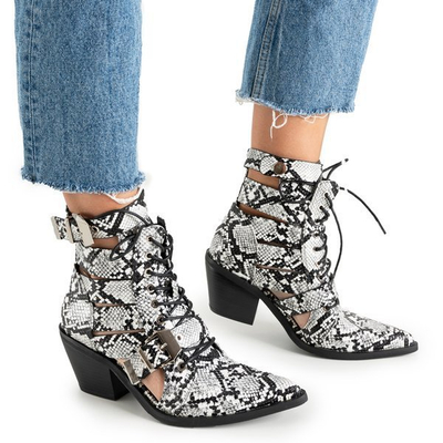 Biele a čierne dámske kovbojské topánky s prackami Ciarran - Obuv