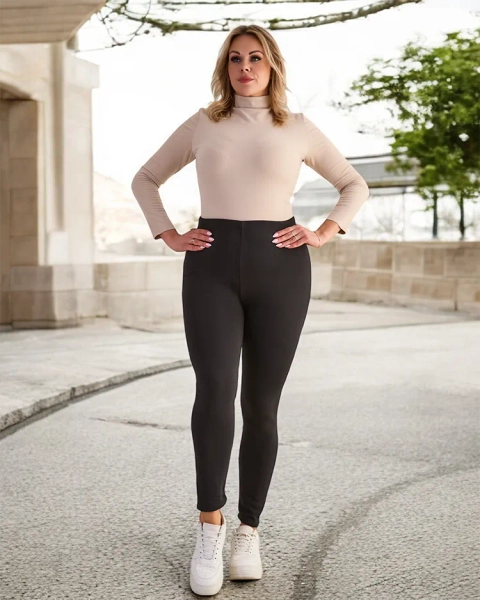 Čierne klasické dámske legíny so zateplením PLUS SIZE - Oblečenie