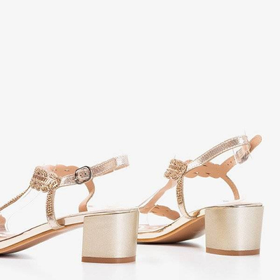 Zlaté sandály na nízkém sloupu s kubickým zirkonem Doremies - Obuv 1