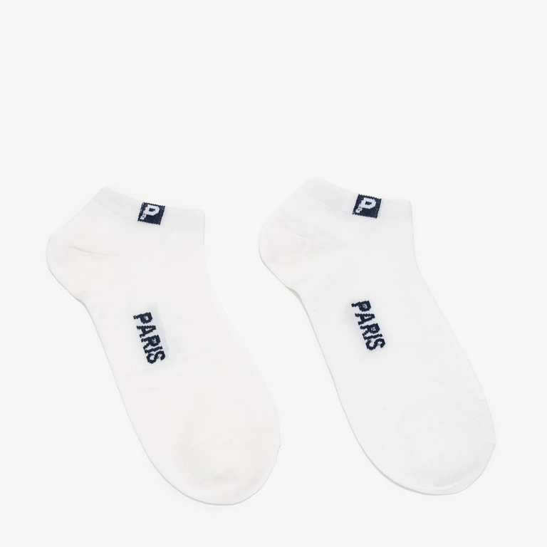 Pánske biele bavlnené krátke ponožky s čiernymi nápismi - Spodná bielizeň