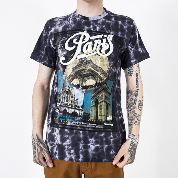 Pánske čierne bavlnené tričko s potlačou - Oblečenie