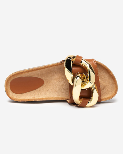 Hnedé dámske papuče so zdobením Fixci- Footwear