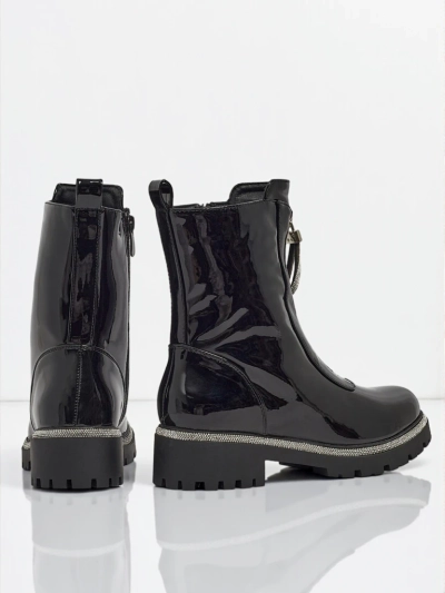 Lakirani eko skórzane botki damskie z cyrkoniami Nuvina