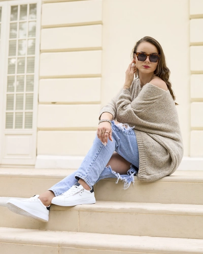 Royalfashion Sivý béžový dámsky dlhý oversize sveter
