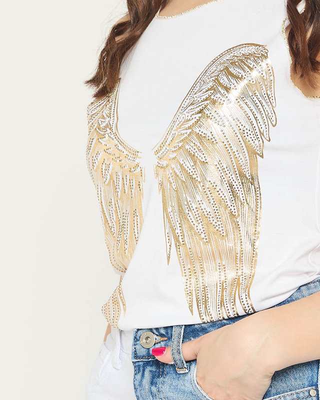 Biely dámsky top so zlatou potlačou krídel - Oblečenie