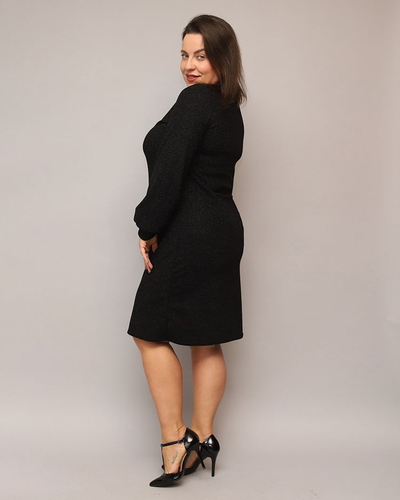 Royalfashion Trblietavé dámske šaty pred kolená v čiernej farbe PLUS SIZE