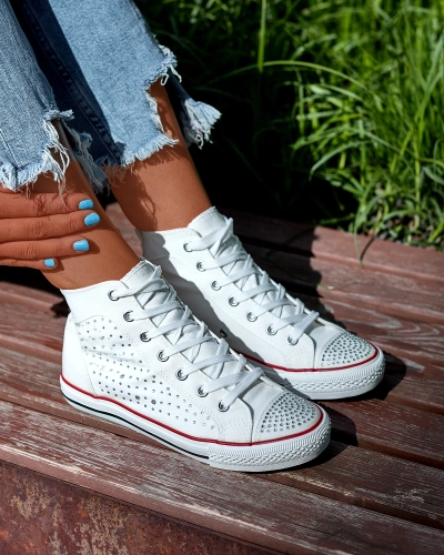 Biele vysoké tenisky so zirkónmi Totulu- Obuv