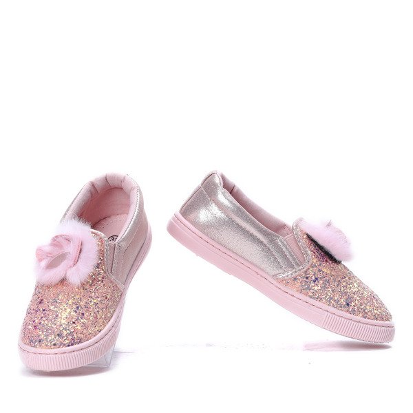 Dziecięce różowe slip on z kwiatkiem Sonia- Obuwie