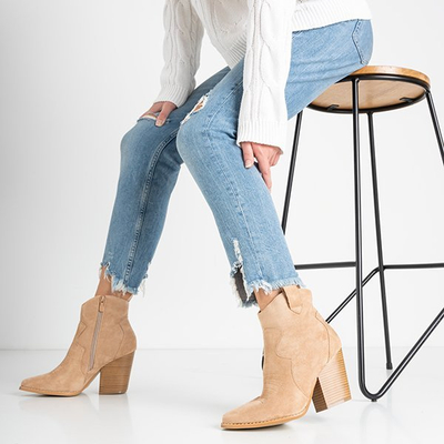 Béžové kovbojské topánky na vysokom stĺpiku Asterina - Obuv