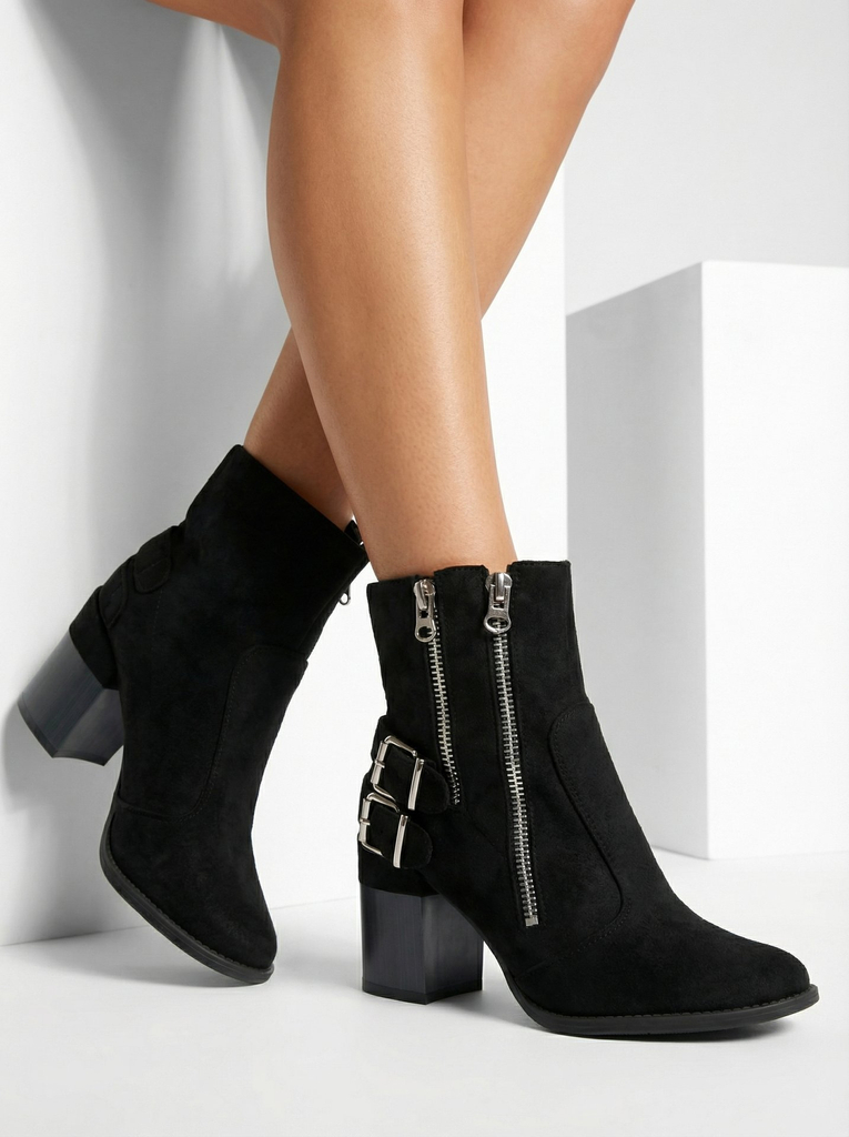 Royalfashion Dámske čierne čižmy so zdobením Feirrgo