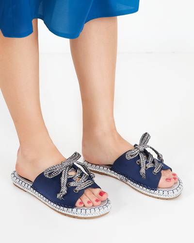 OUTLET Dámske tmavomodré a strieborné papuče so zaväzovaním Wiazoni - Footwear