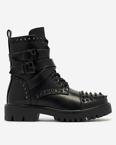 OUTLET Čierne dámske bagger čižmy s cvočkami Edyias - Obuv