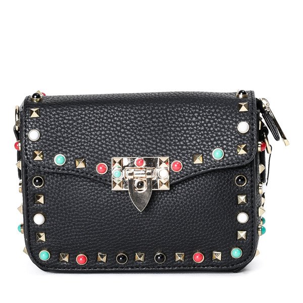 Mała torebka na ramię w kolorze czarnym z ozdobami - Torebki