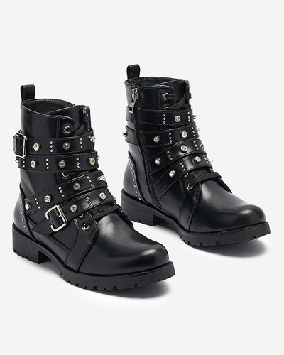 OUTLET Dámske čižmy so zirkónovými pásikmi v čiernej farbe Vaveri- Obuv