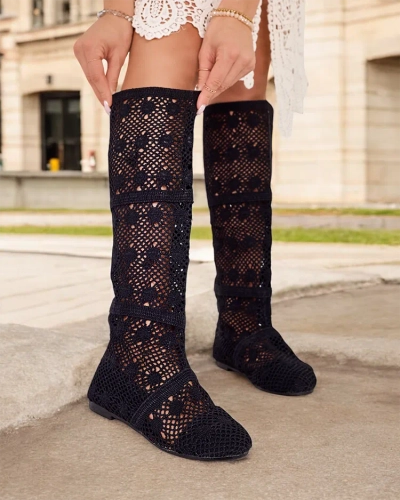 Royalfashion Dámske ažurové čižmy nad kolená Corinu