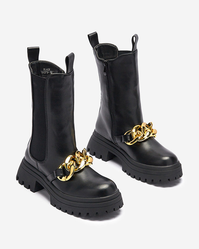 Dámske čižmy s retiazkou v čiernej farbe Evves- Obuv