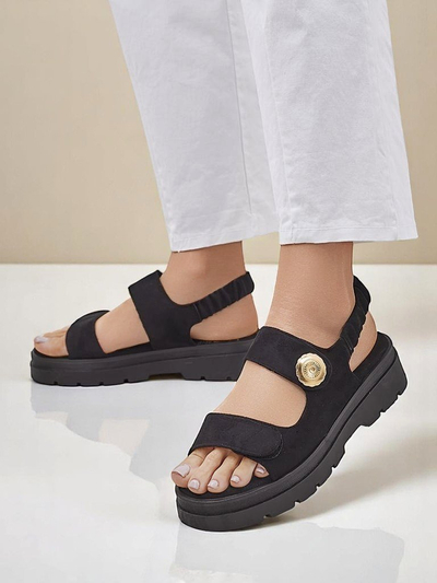 Ženski sandali Royalfashion Anthea Nero – črn semiš, platforma 5 cm