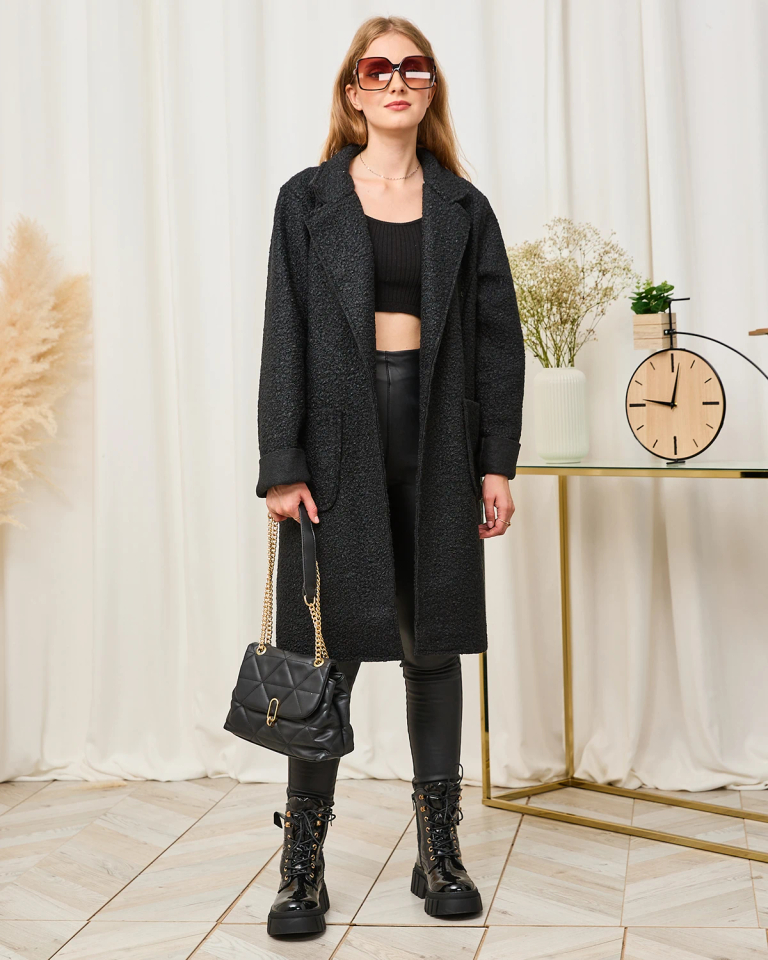 Royalfashion Čierny dámsky kabát z ovčej kože