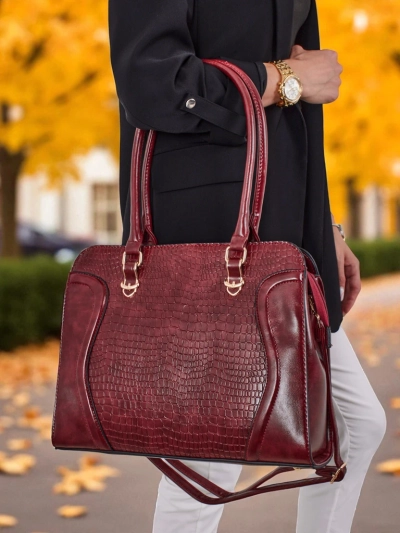 Ženska shopper torbica iz eko usnja z reliefom Iron Lace