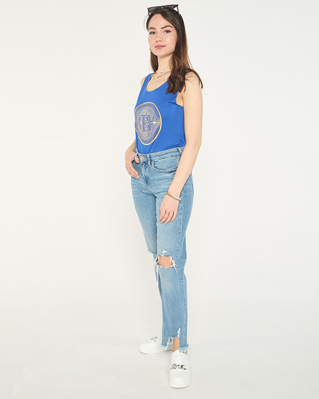 Dámsky top so zlatou potlačou v tmavomodrej farbe - Oblečenie