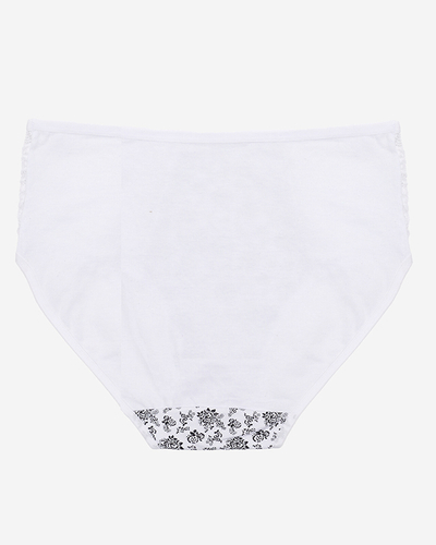 Dámske biele nohavičky s kvetinovým vzorom s vysokým pásom. PLUS VEĽKOSŤ - Spodná bielizeň