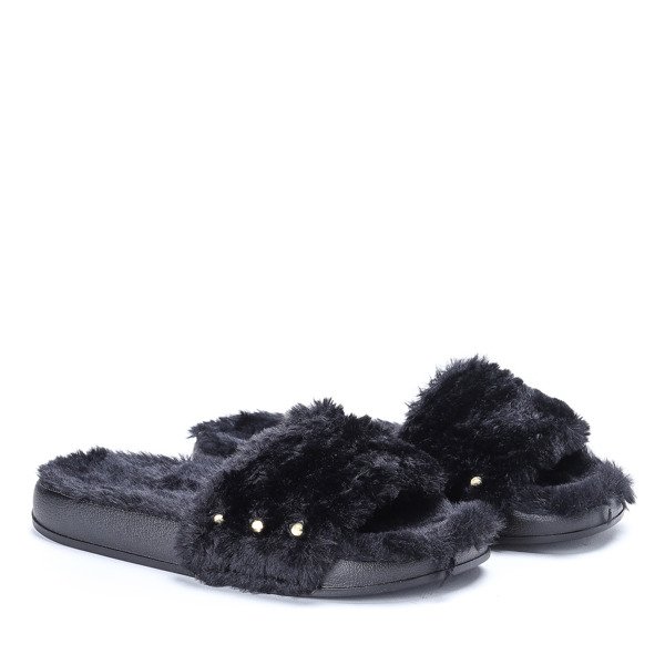 Papuče Mya čierne s kožušinou - Obuv
