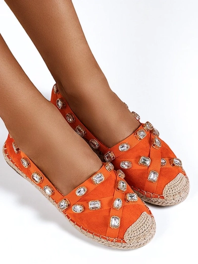 Oranžové dámske espadrilky s kryštálmi Wamba - Obuv