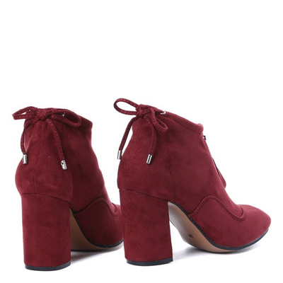 Bordowe botki na słupku Gloria - Obuwie