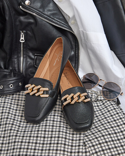 Čierne dámske mokasíny s perličkovým zdobením Krelizo - Topánky