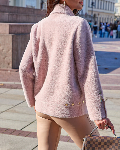 Royalfashion Hnedý dámsky nezapínaný sveter s vreckami