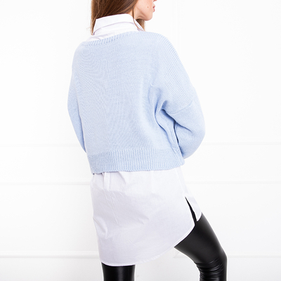 Dámsky modrý sveter s bielou košeľou - Oblečenie