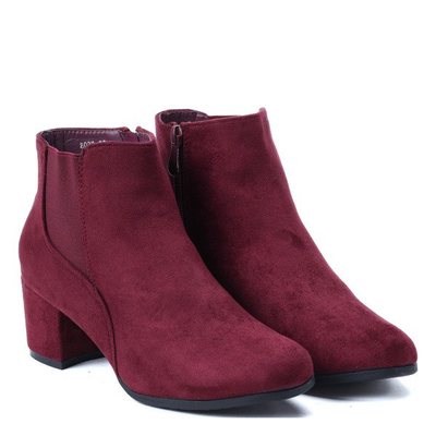 Bordowe botki na słupku Lina- Obuwie