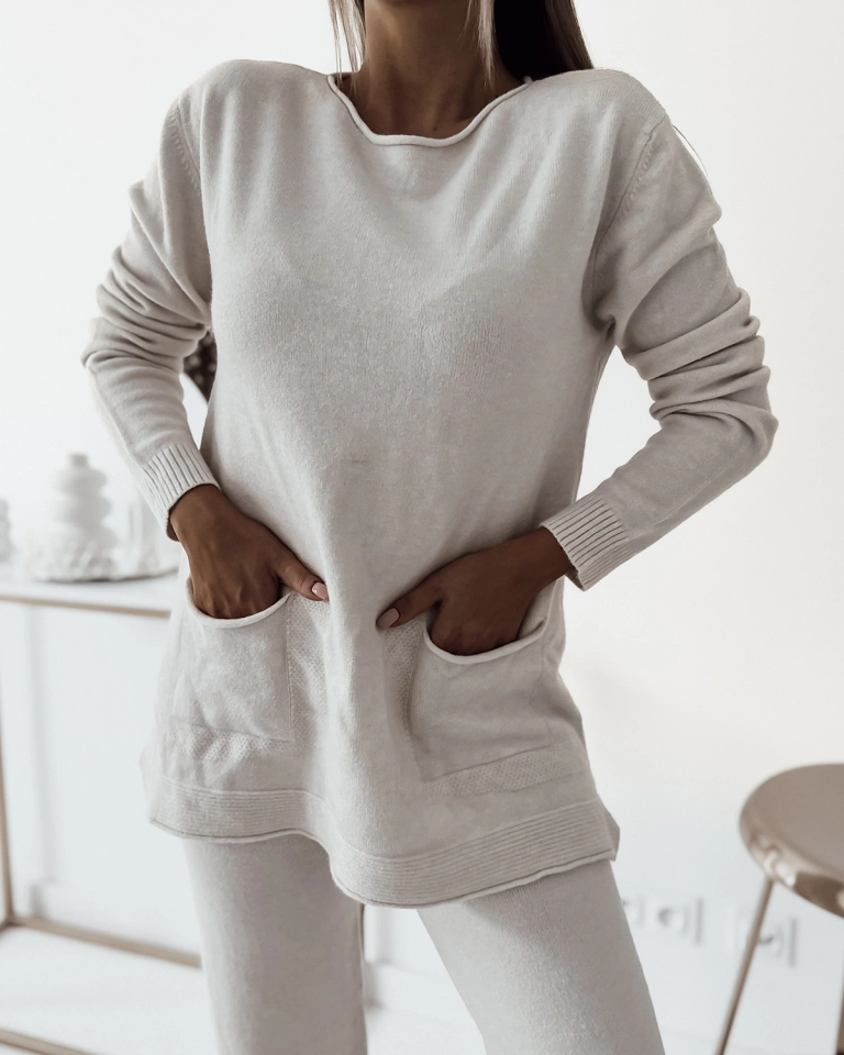 Royalfashion Dámsky svetrový komplet v béžovej farbe