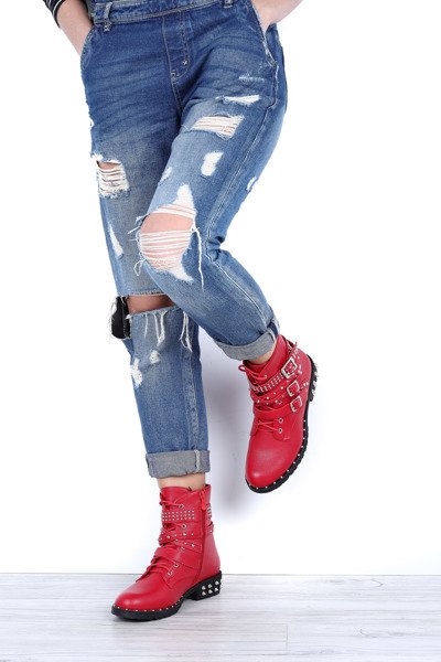 Czerwone workery z ćwiekami Stephanie - Obuwie