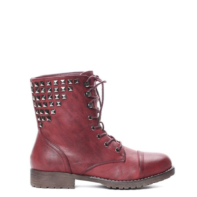 Bordowe Workery Lucy - Obuwie