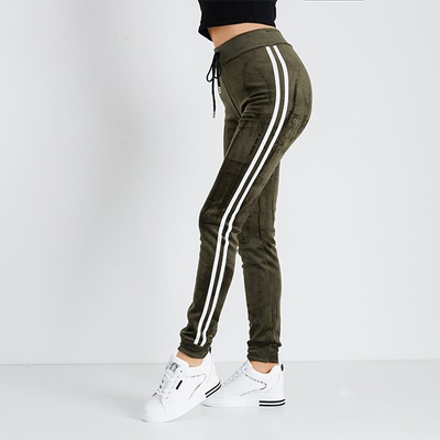 Tmavozelené dámske mikiny so šnúrkami s pruhmi - Oblečenie