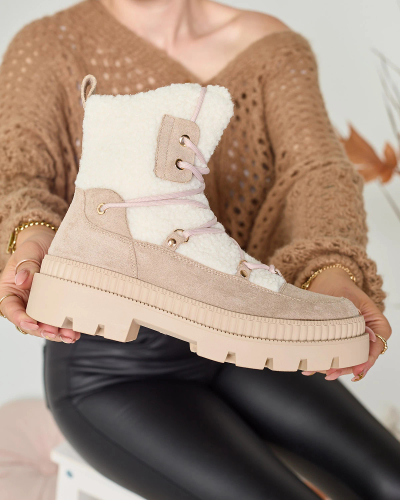 Royalfashion Svetlohnedé dámske trapperské čižmy s ovčou kožou Getatsa