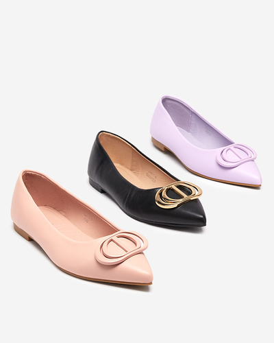 Dámske čierno-zlaté špicaté balerínky s ozdobou na špičke Manico - Footwear