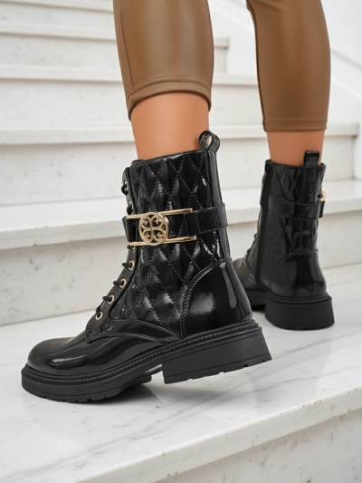 Prešite ženske gležnarje iz ekološkega lakastega usnja Opal Verge