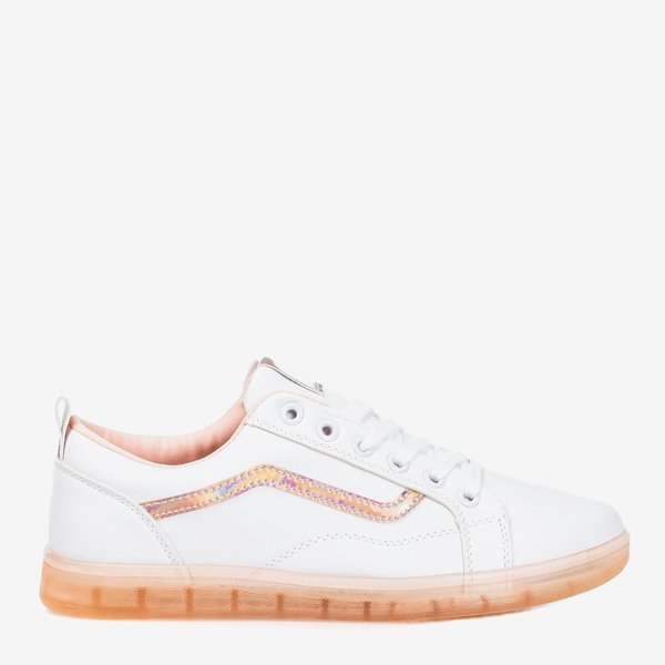 Bílé dámské tenisky se světle růžovou holografickou vložkou Domsca - Obuv 1