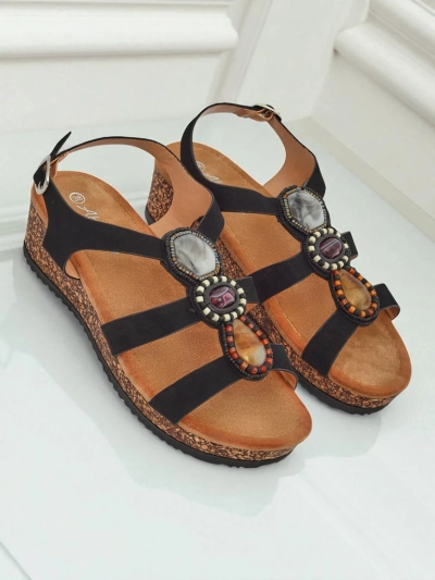 Royalfashion Dámske sandále na klinovom podpätku s kamienkami Grace Shine
