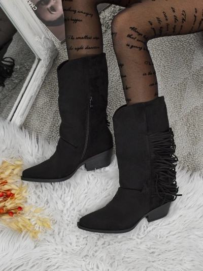 Ženski kavbojski škornji s peto in resicami Selva